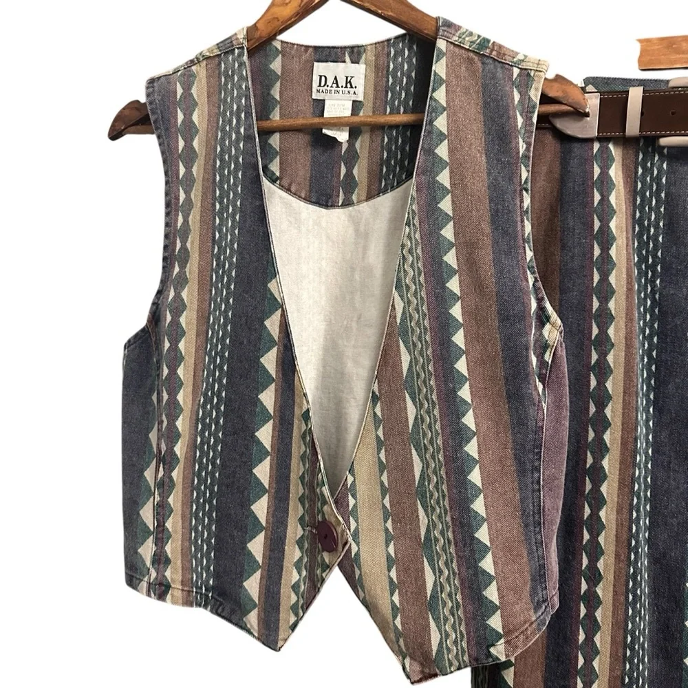 Vintage Denim Vest and Skirt Set Western Geometric Women’s Medium USA Prairie - Picture 4 of 8